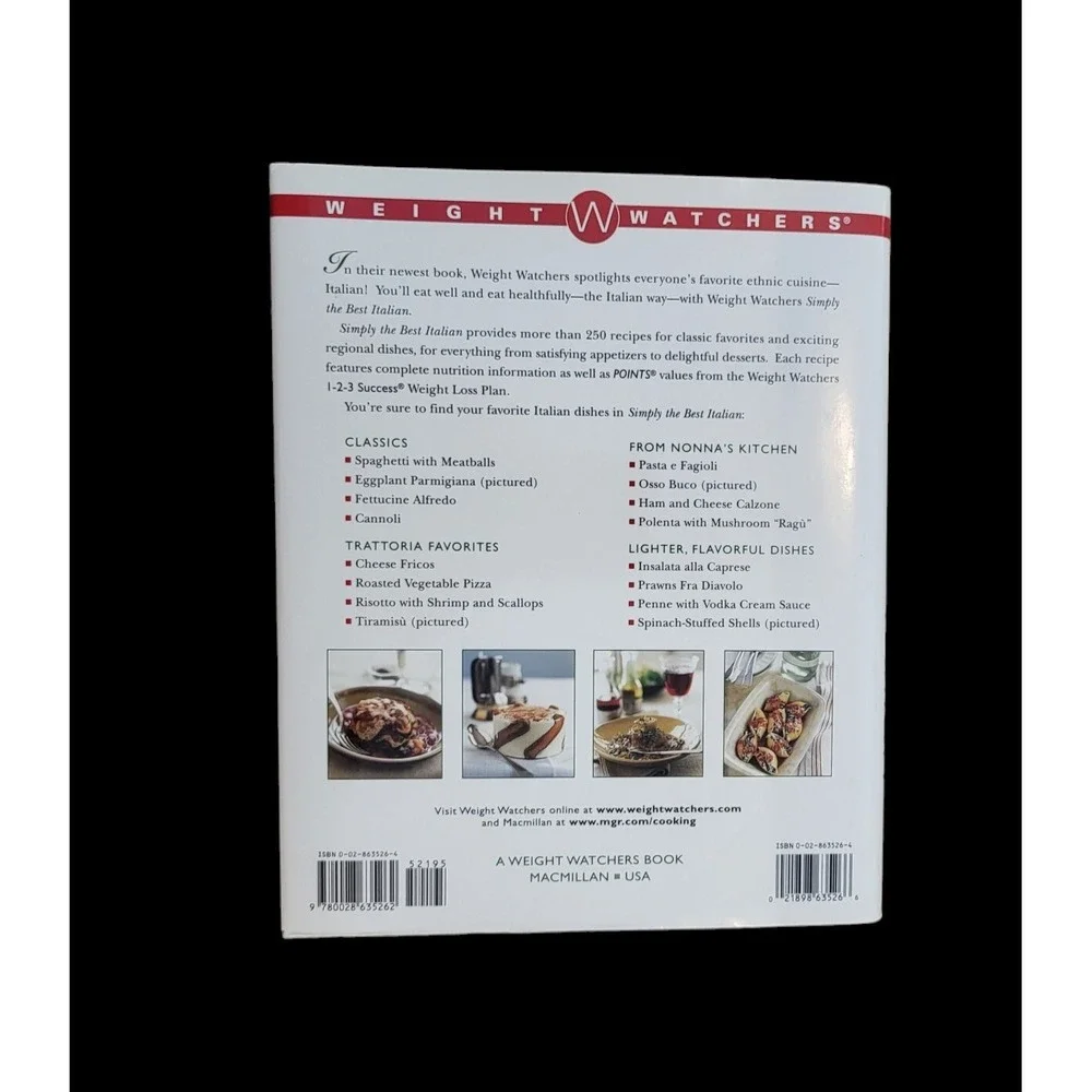 Weight Watchers Simply The Best Italian Cookbook Hard Cover Recipes Book‎